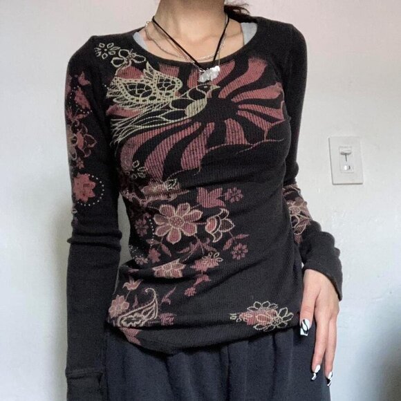 Women Y2K Fairy Grunge Graphic Long Sleeve Top Fall Streetwear - Picture 7 of 7